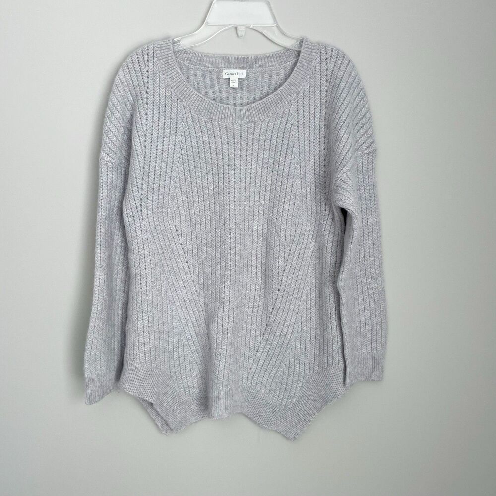 Garnet Hill Size M Gray Cashmere Pullover Long Sleeve Sweater Asymmetrical Hem